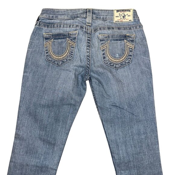 True Religion Womens Skinny Jeans 28 32 Light Wash Distressed Embroidered Blue - Picture 6 of 8